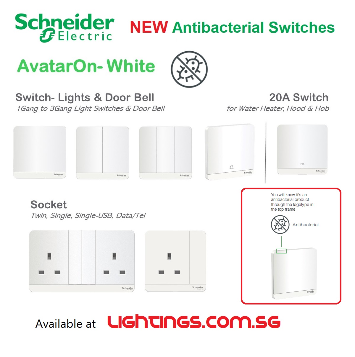 AVATARON WHITE SWITCHES anti bacterial lcsg